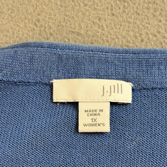 J. Jill Blue Linen Blend Roll Tab Sleeve Button Front Cardigan Sweater 1X - Picture 6 of 10